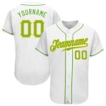 Custom Personalized White Neon Green-Gold Baseball Jersey with Name and Number - Authentic Team Gear Personalized White Neon