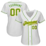 Custom Personalized White Neon Green-Gold Baseball Jersey with Name and Number - Authentic Team Gear Personalized White Neon