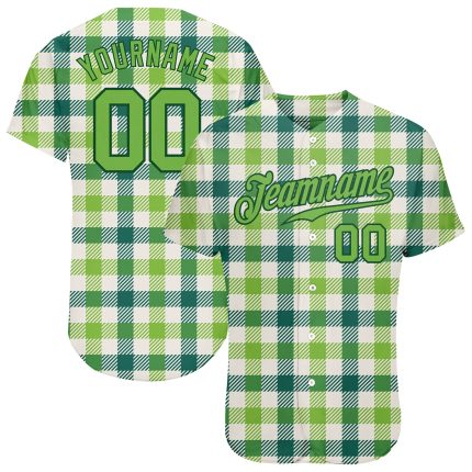 Personalized St. Patricks Day Baseball Jersey with Custom Name & Number, 3D Green Pattern Design, Authentic Style Personalized