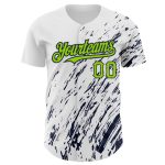 Custom Name & Number 3D Pattern Abstract Baseball Jersey in White Neon Green-Navy Design Personalized White Neon Green-Navy