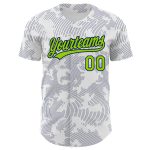 Custom Name Number Personalized Baseball Jersey with White Neon Green-Navy 3D Curve Lines Design Personalized White Neon