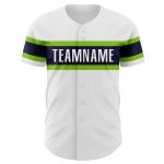 Custom Authentic Baseball Jersey with Personalized Name & Number in White Neon Green-Navy Personalized White Neon Green-Navy