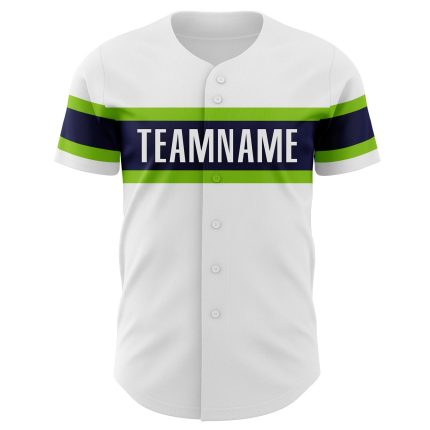 Custom Authentic Baseball Jersey with Personalized Name & Number in White Neon Green-Navy Personalized White Neon Green-Navy