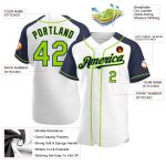 Custom Name and Number Baseball Jersey - Personalized White Neon Green-Navy Authentic Raglan Sleeves Personalized White Neon