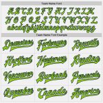 Custom Team Name Number Varsity Letterman Jacket White Neon Green Navy Bomber Full-Snap Personalized White Neon Green-Navy
