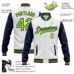 Personalized Varsity Letterman Bomber Jacket White Neon Green-Navy Two Tone Full-Snap Personalized White Neon Green-Navy