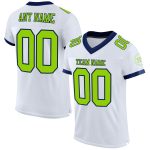 Custom Name and Number Personalized Football Jersey - White Neon Green-Navy Mesh Authentic Design Personalized White Neon