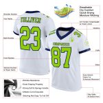 Custom Name and Number Personalized Football Jersey - White Neon Green-Navy Mesh Authentic Design Personalized White Neon