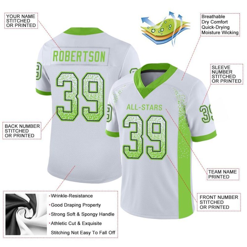 Custom Name Number Fashion Football Jersey - Personalized Neon Green Navy Mesh Drift Style Personalized White Neon Green-Navy