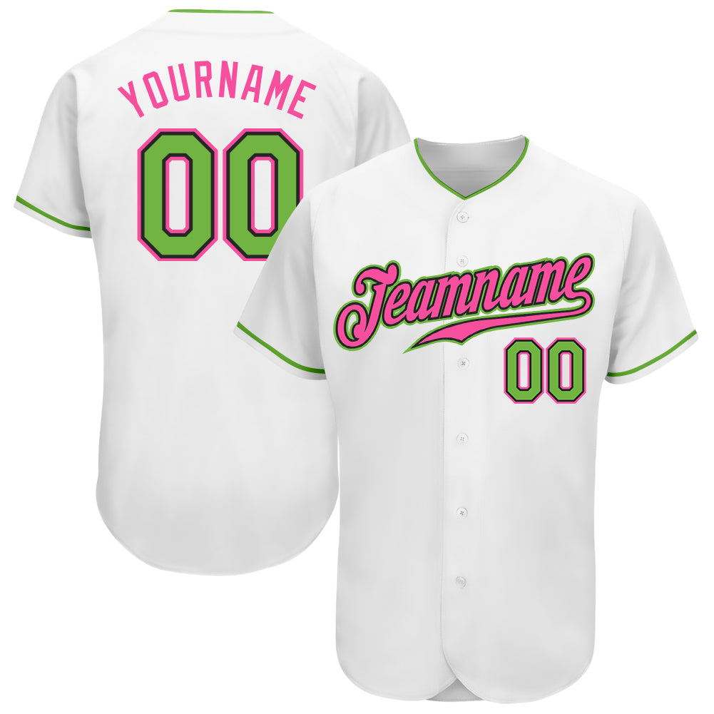 Custom Name Number Baseball Jersey Personalized Neon Green-Pink Authentic Team Personalized White Neon Green-Pink Authentic