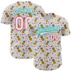 Custom Name and Number Personalized Champion Medal Baseball Jersey - White Neon Pink-Aqua 3D Pattern Design Personalized