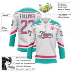 Custom Neon Pink-Aqua Hockey Jersey with Lace Neck - Personalized Team Name & Number Personalized White Neon Pink-Aqua Hockey