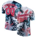 Custom Name and Number Hawaii Palm Trees T-Shirt 3D Pattern Design in White Neon Pink-Black Performance Wear Personalized