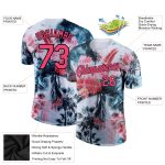Custom Name and Number Hawaii Palm Trees T-Shirt 3D Pattern Design in White Neon Pink-Black Performance Wear Personalized