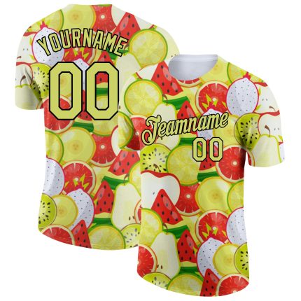 Personalized Summer Holiday Performance T-Shirt with Custom Name and Number, 3D Pattern Design in White Neon Yellow-Black