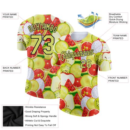 Personalized Summer Holiday Performance T-Shirt with Custom Name and Number, 3D Pattern Design in White Neon Yellow-Black