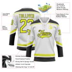 Custom Name and Number Personalized Hockey Lace Neck Jersey in White Neon Yellow-Black Personalized White Neon Yellow-Black
