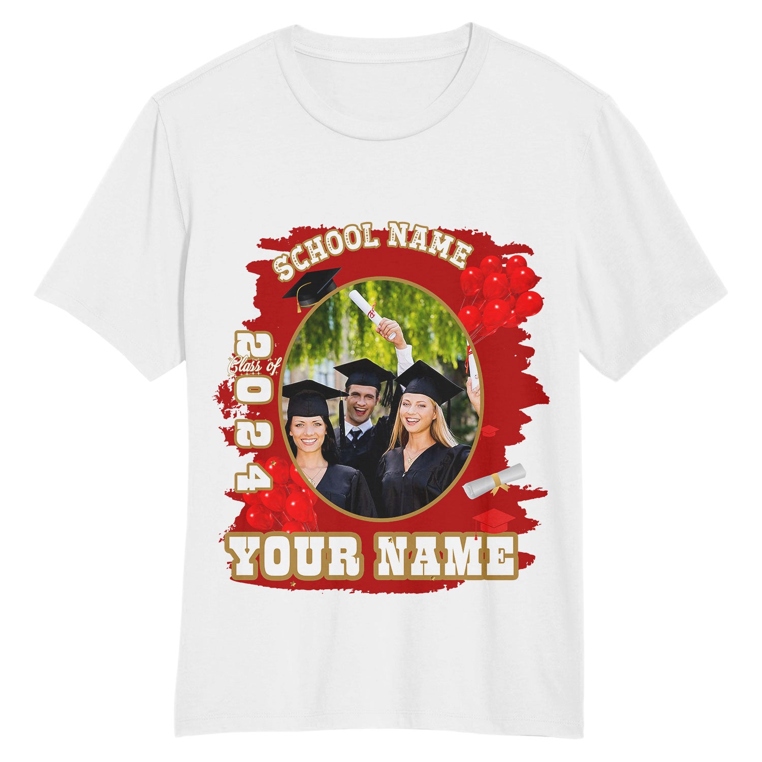 Custom Name and Number Graduation Performance T-Shirt - Personalized White and Old Gold 3D Design Personalized White Old