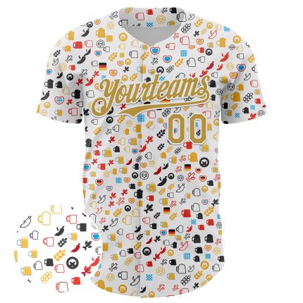 Custom Name and Number Beer Festival Jersey | Personalized White 3D Old Gold Pattern Baseball Jersey Personalized White Old