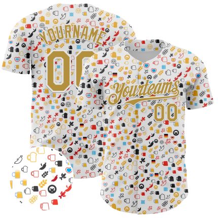 Custom Name and Number Beer Festival Jersey | Personalized White 3D Old Gold Pattern Baseball Jersey Personalized White Old