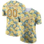 Custom Name and Number Lemon Performance T-Shirt with 3D White and Old Gold Pattern Design Personalized White Old Gold 3D