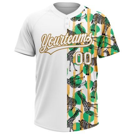 Custom Name and Number Unisex Softball Jersey with 3D Pattern Zebras and Giraffes - Personalized White Old Gold Design Personalized