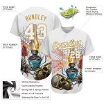 Custom Name and Number 3D Spider and Skull Baseball Jersey, Personalized White and Old Gold Fashion Design Personalized White