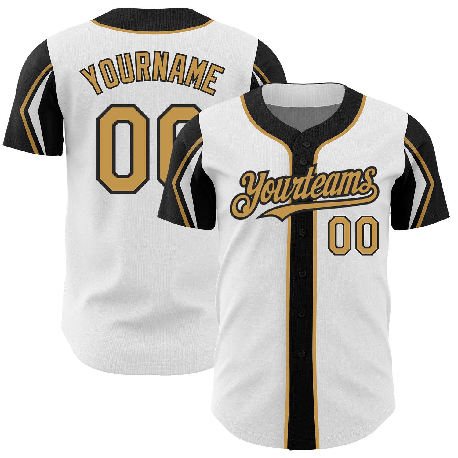 Custom Authentic Baseball Jersey in White, Old Gold, and Black - Personalized Team Name and Number Personalized White Old