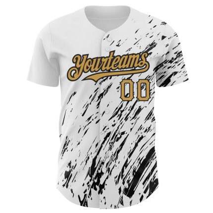 Custom 3D Pattern Baseball Jersey with Personalized Name and Number - White Old Gold-Black Abstract Design Personalized White