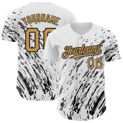 Custom 3D Pattern Baseball Jersey with Personalized Name and Number - White Old Gold-Black Abstract Design Personalized White