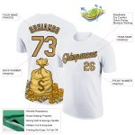 Custom Dollar Sign Money Theme Performance T-Shirt with 3D Pattern Design - Personalized White Old Gold-Black Team Name & Number