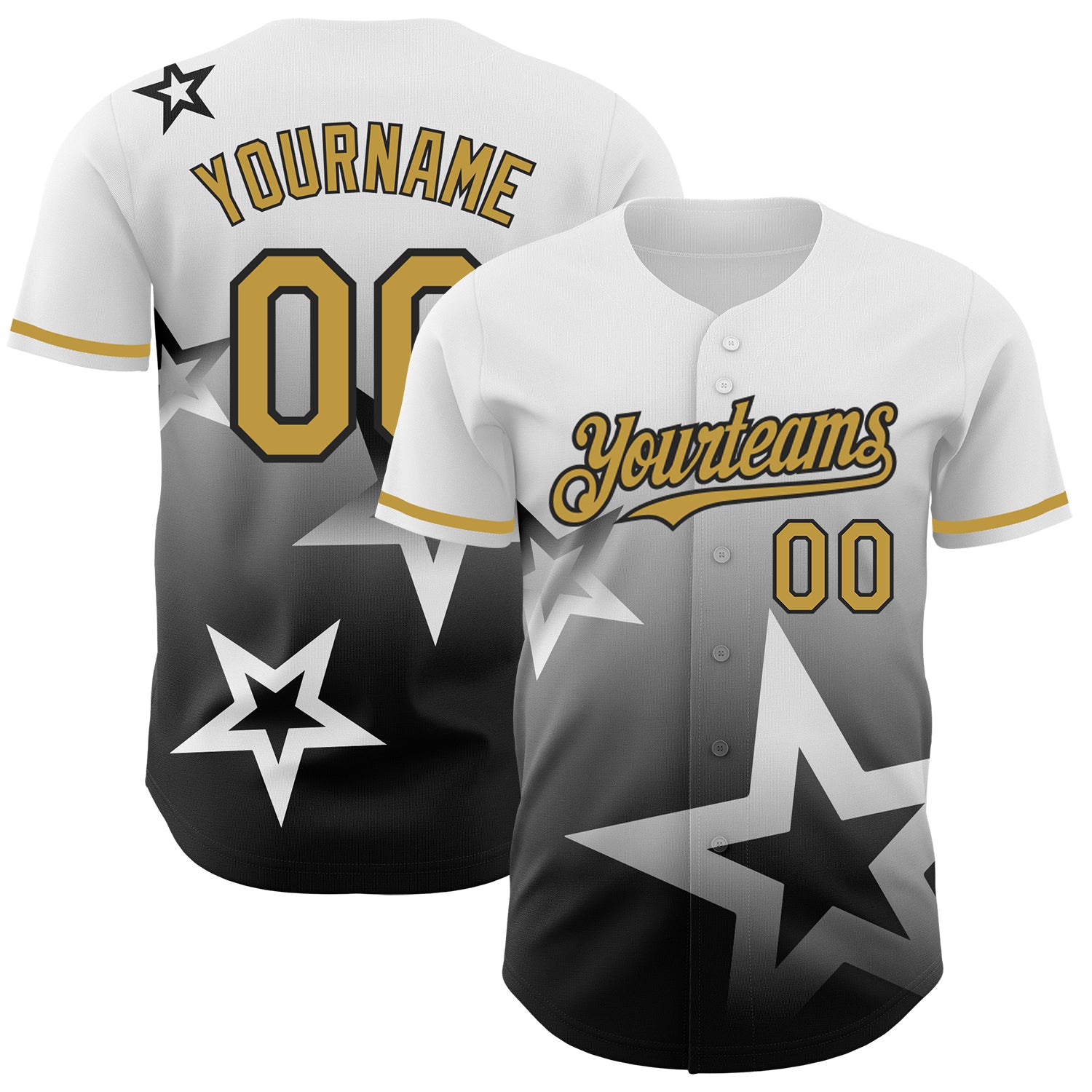 Custom Name Number Baseball Jersey Twinkle Star Gradient Style 3D Pattern Design Personalized White Old Gold Black Personalized