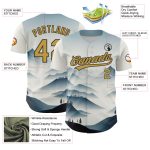 Customizable Mountains Landscape Baseball Jersey with Name and Number - Personalized White and Old Gold-Black 3D Pattern Design