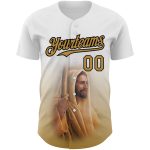 Personalized Jesus Christ Baseball Jersey with Custom Name and Number, White Old Gold-Black 3D Pattern Design Personalized