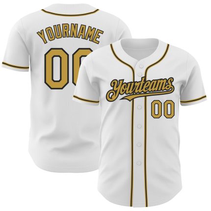 Personalized Authentic Baseball Jersey in White, Old Gold, and Black Personalized White Old Gold-Black Authentic Baseball