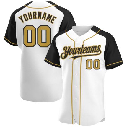 Custom Baseball Jersey with Personalized Name and Number, White Old Gold-Black Authentic Raglan Sleeves Design Personalized