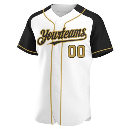 Custom Baseball Jersey with Personalized Name and Number, White Old Gold-Black Authentic Raglan Sleeves Design Personalized