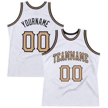 Custom Name Number Authentic Throwback Basketball Jersey - Personalized White Old Gold-Black Team Jersey Personalized White