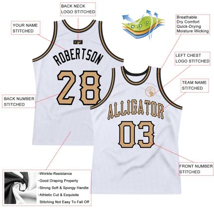 Custom Name Number Authentic Throwback Basketball Jersey - Personalized White Old Gold-Black Team Jersey Personalized White