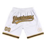 Personalized Authentic Basketball Shorts in White Old Gold and Black, Throwback Style Personalized White Old Gold-Black Authentic