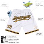 Personalized Authentic Basketball Shorts in White Old Gold and Black, Throwback Style Personalized White Old Gold-Black Authentic