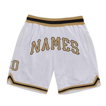 Custom Personalized Authentic Basketball Shorts with Name and Number - White Old Gold-Black Throwback Style Personalized