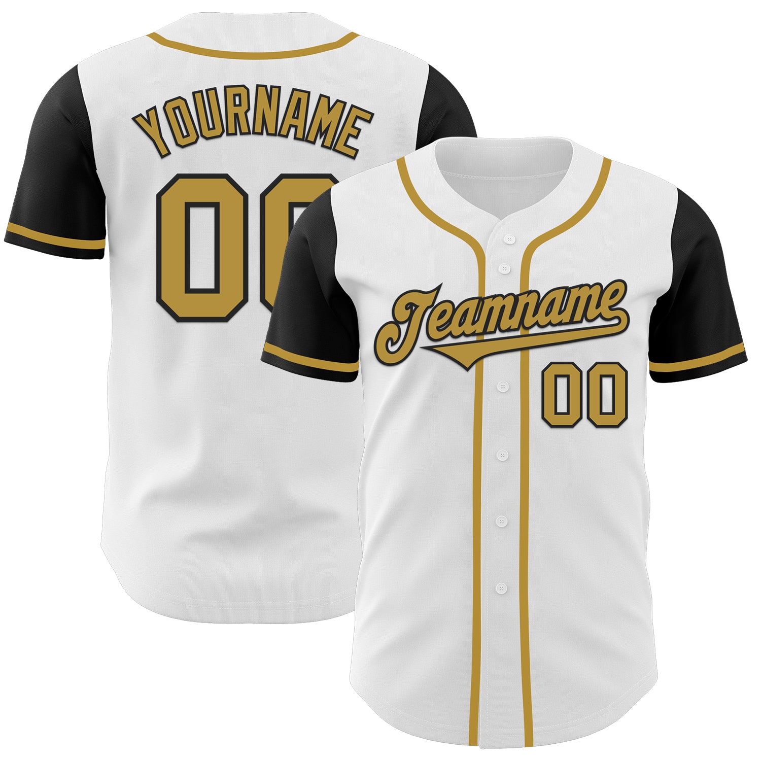 Custom Name and Number Personalized Two Tone Baseball Jersey in White Old Gold-Black Personalized White Old Gold-Black Authentic