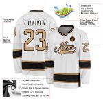 Custom Name and Number Hockey Jersey - Personalized Old Gold-Black Design, White Team Jersey Personalized White Old Gold-Black