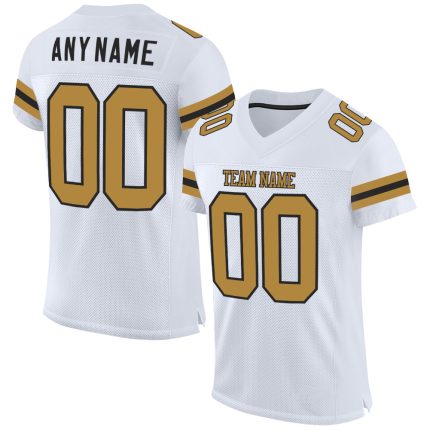 Custom Authentic Football Jersey - Personalized White Old Gold-Black Mesh with Custom Name and Number Personalized White
