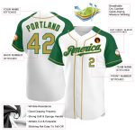 Custom Name and Number Authentic Baseball Jersey in White, Old Gold, Kelly Green - Personalized Raglan Sleeves Personalized
