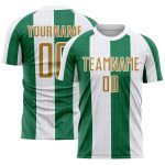 Custom Name and Number Soccer Jersey - Personalized White Old Gold-Kelly Green Sublimation Uniform Personalized White Old
