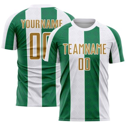 Custom Name and Number Soccer Jersey - Personalized White Old Gold-Kelly Green Sublimation Uniform Personalized White Old