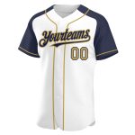 Custom Team Name and Number Personalized Baseball Jersey - White Old Gold-Navy Authentic Raglan Sleeves Personalized White