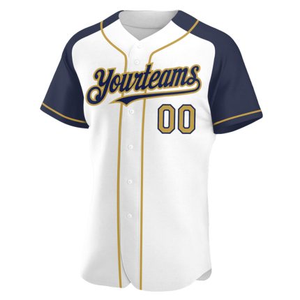 Custom Team Name and Number Personalized Baseball Jersey - White Old Gold-Navy Authentic Raglan Sleeves Personalized White